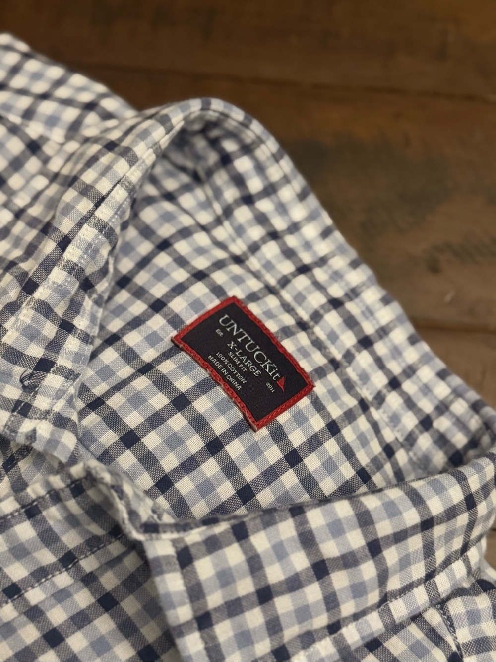 UNTUCKit Slim Fit Gingham Shirt — Navy/Grey/White Check, Long Sleeve, XL